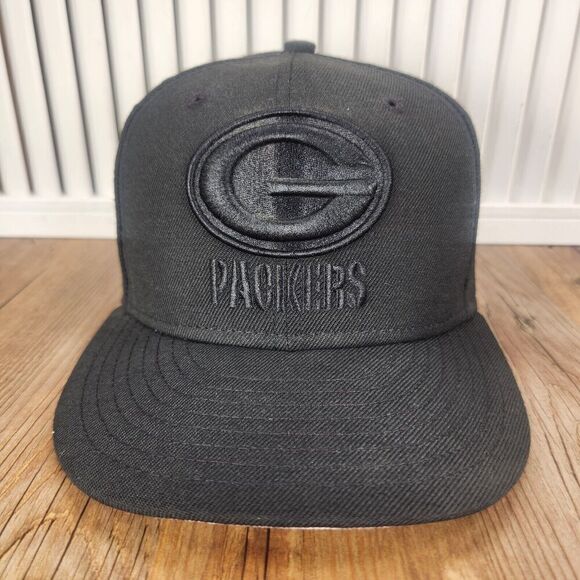 New Era Green Bay Packers 59fifty Fitted 6 7/8" Hat Cap Black NFL Midnight Wool - Picture 2 of 11